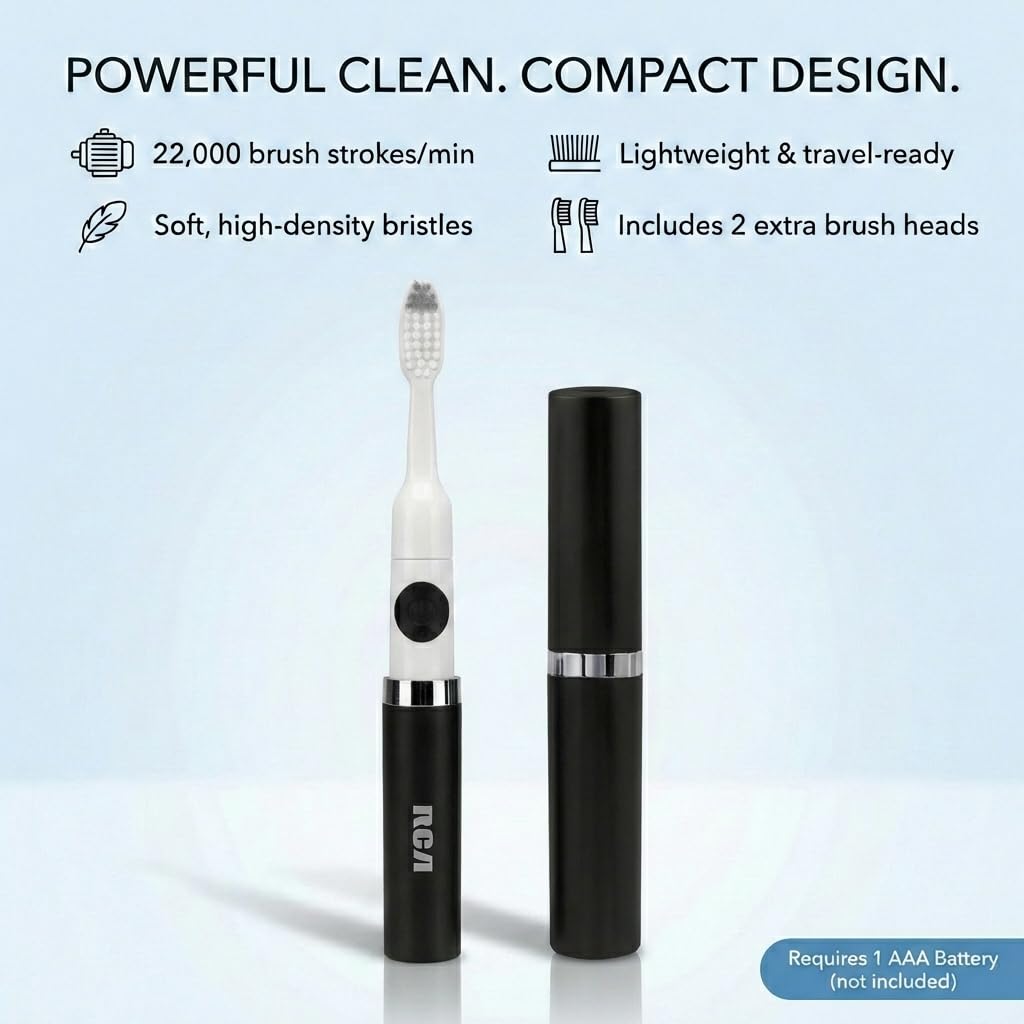 Black Battery Powered Electric Toothbrush with Extra Brush Head V950