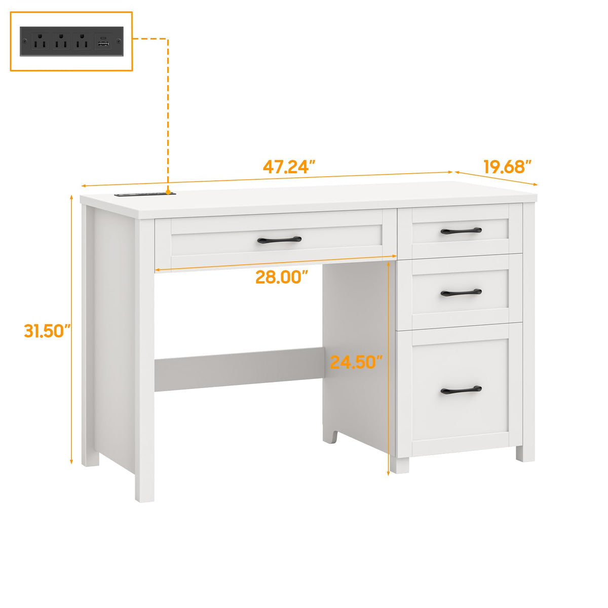 47" Cream White Executive Desk with File Drawer H98040