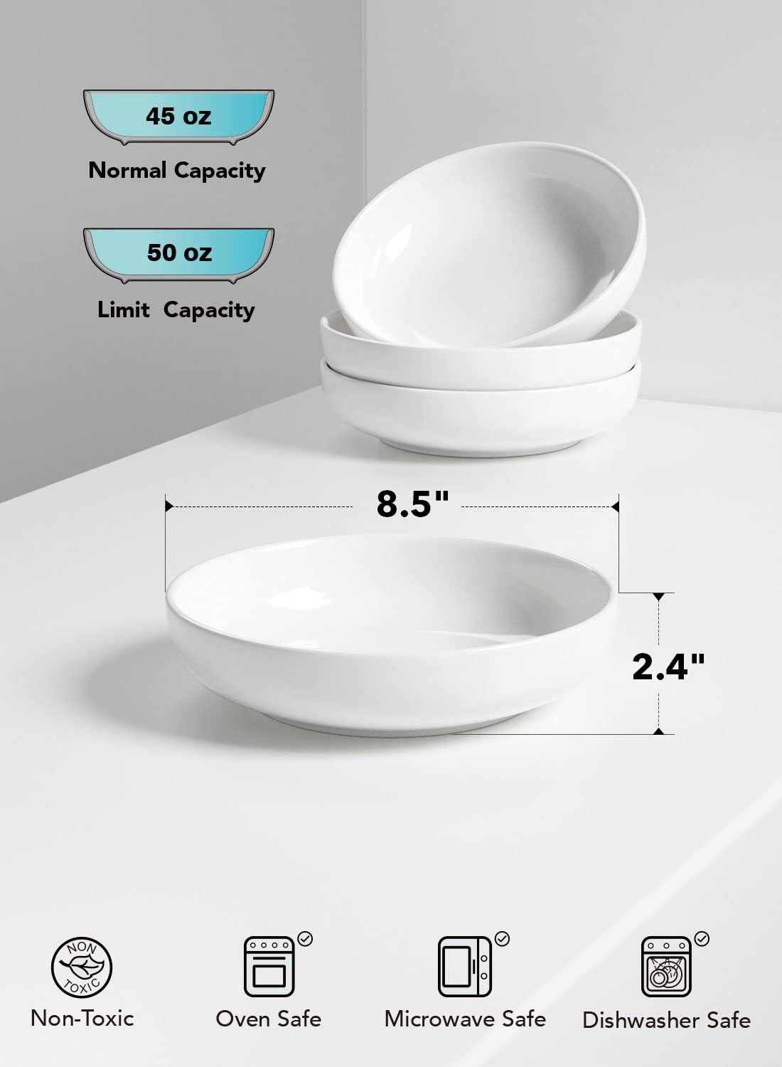 45 oz White Pasta Bowls Set of 4 Y6232