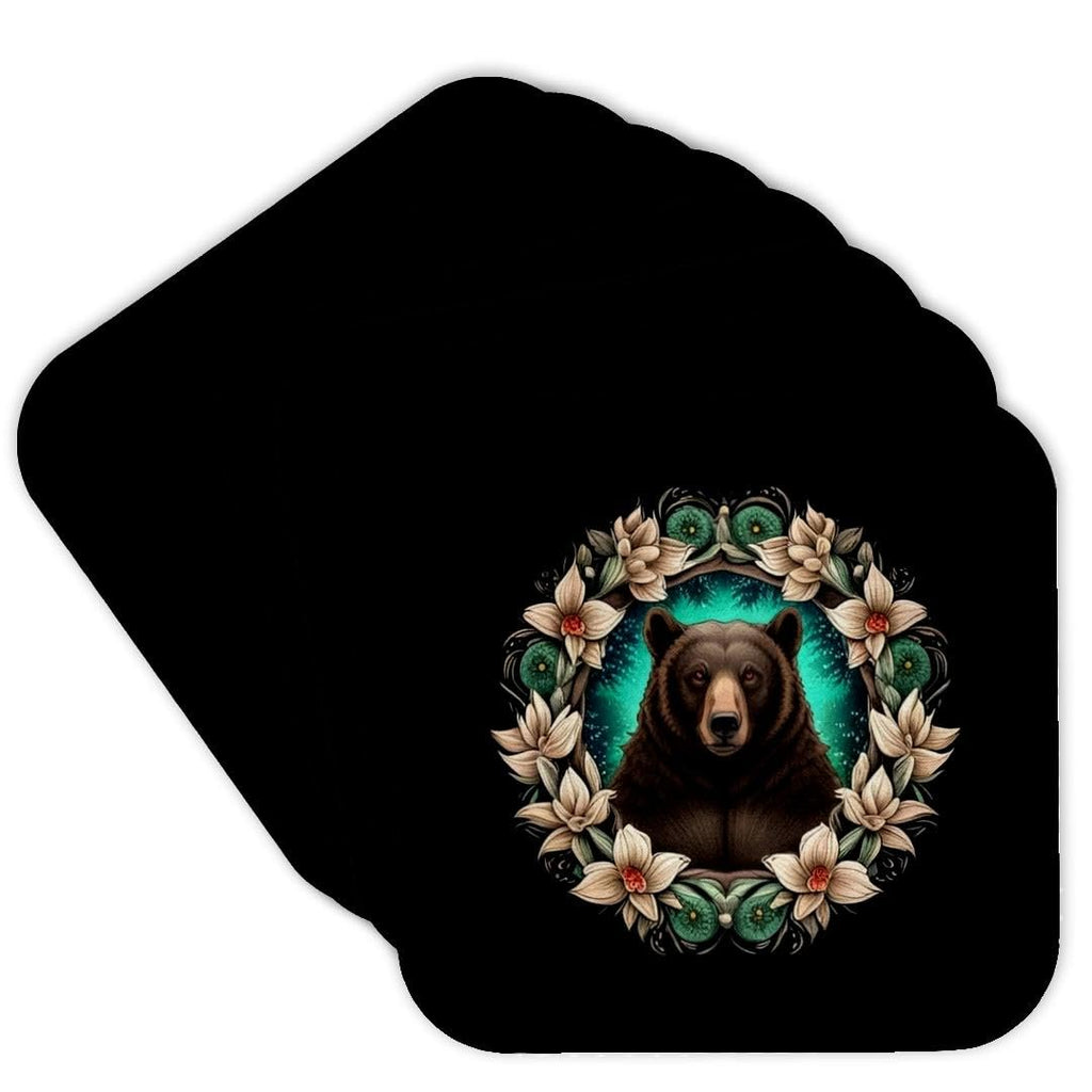 Black Bear Yucca Flower Tattoo Set of 8 Coasters I790