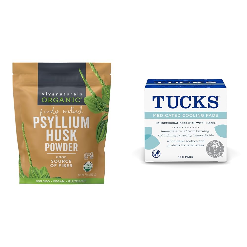 24 oz Organic Psyllium Husk Powder and 100 Count Medicated Cooling Pads K309