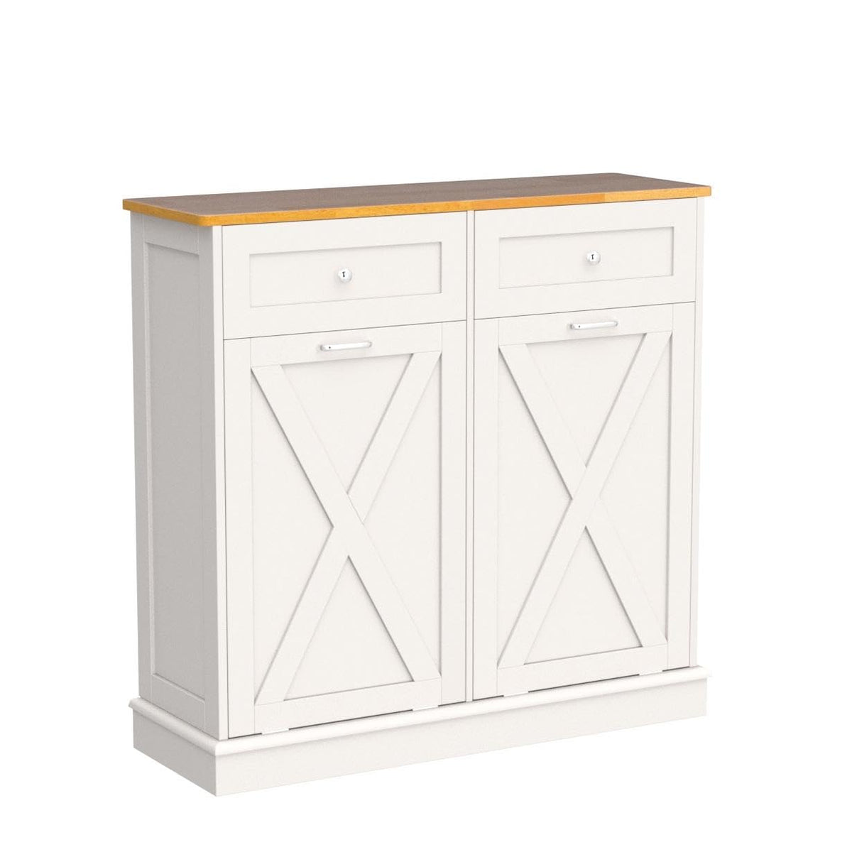White 2 x 10 Gallon Wooden Tilt Out Trash Can Cabinet T832