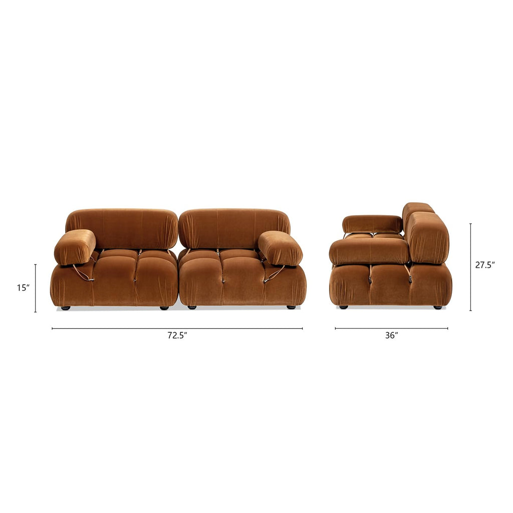Burnt Orange Performance Velvet 2-Piece Loveseat Sofa L733
