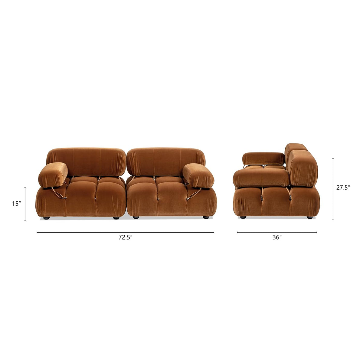 Burnt Orange Performance Velvet 2-Piece Loveseat Sofa L733