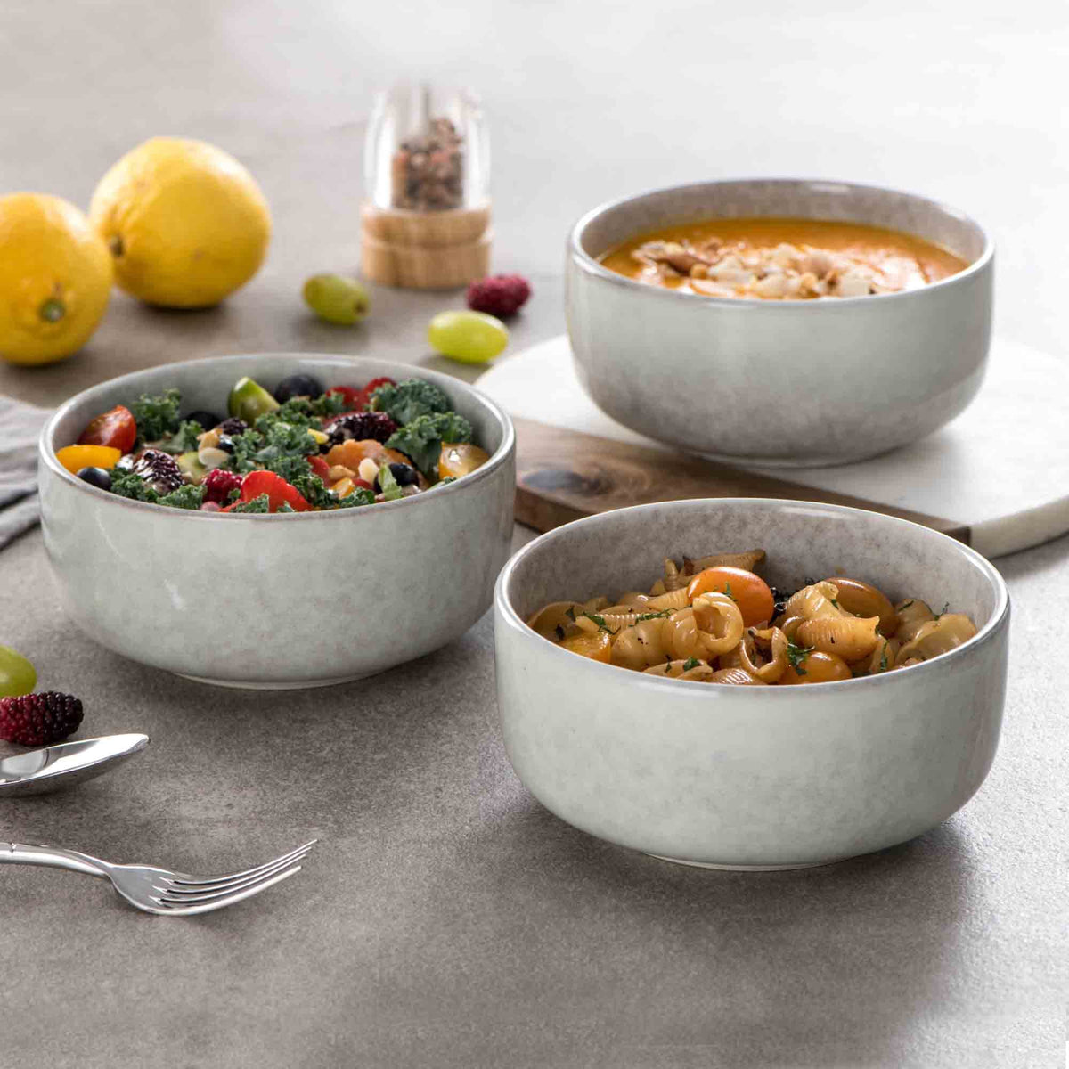 Ceramic Bowl Set of 4, 26 OZ Porcelain Bowls, Reactive Glaze, Microwave & Dishwasher Safe, Grey V10322