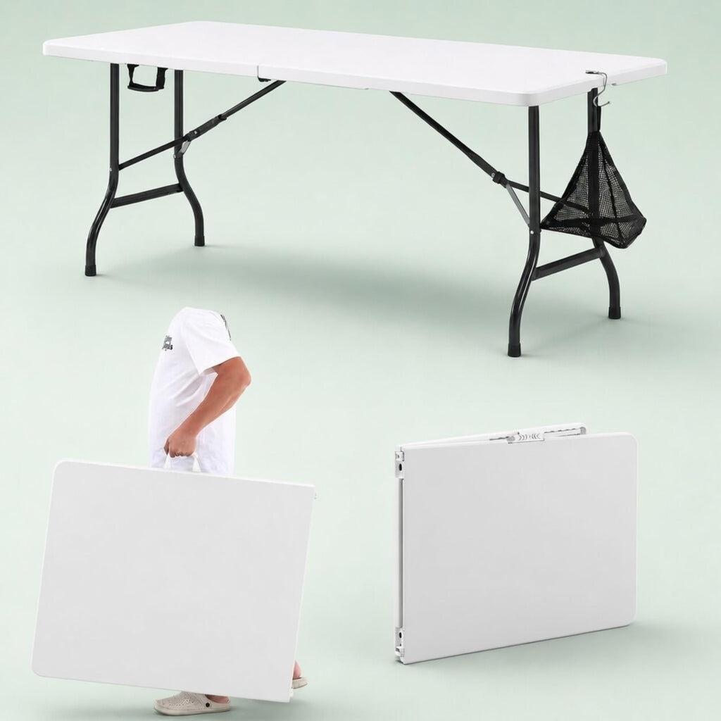 6Ft White Folding Picnic Table H5962
