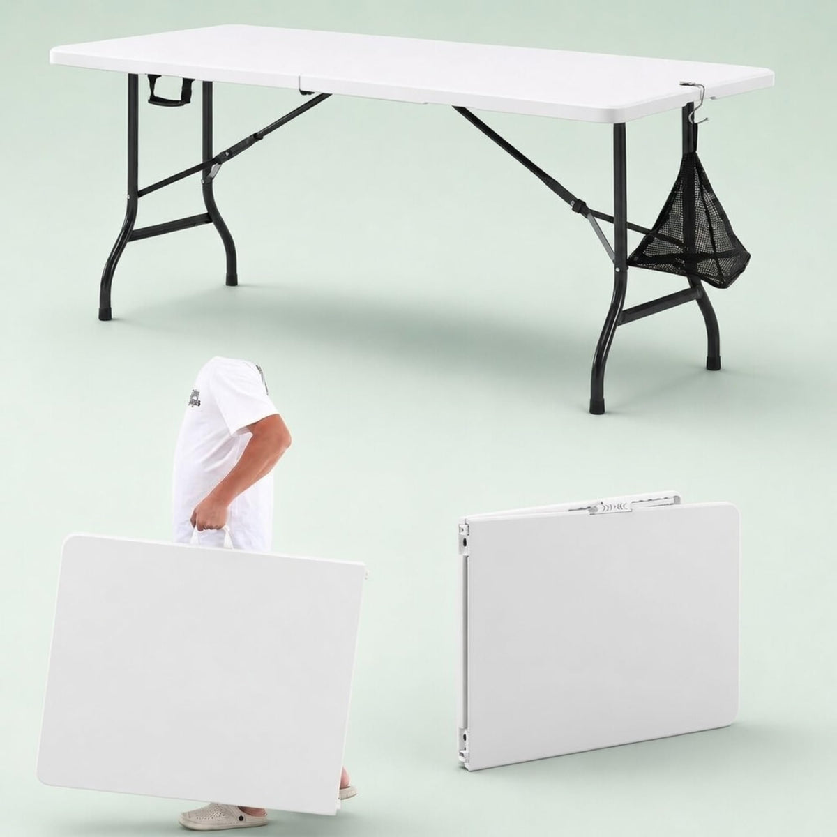 6Ft White Folding Picnic Table H5962