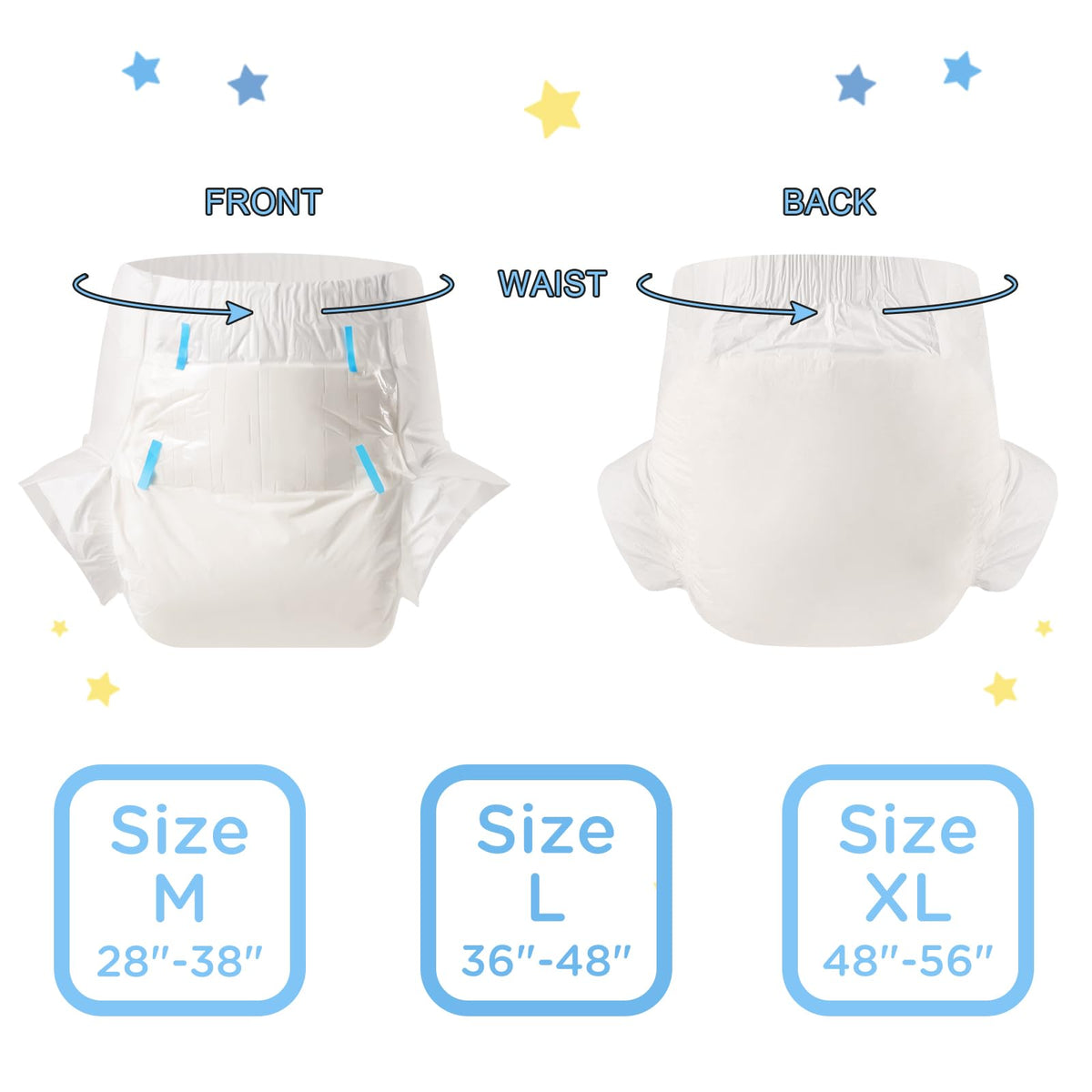 Adult Diaper 10 Pieces White Medium 28"-38" O8444