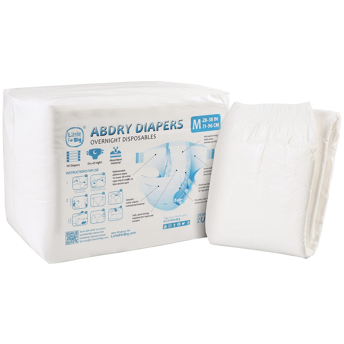 Adult Diaper 10 Pieces White Medium 28"-38" O8444