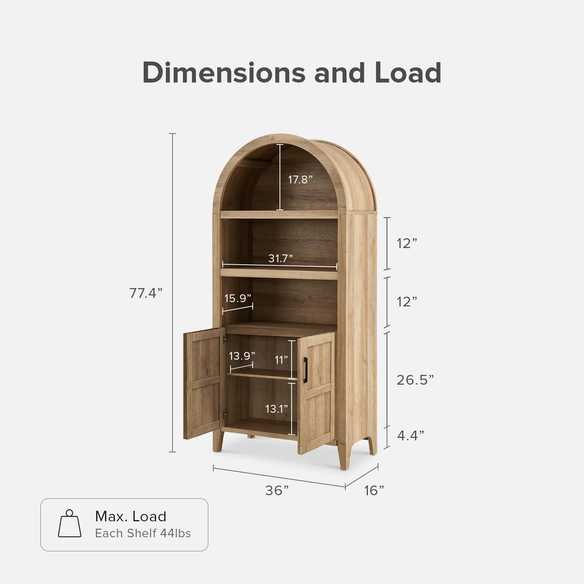 77.4" Tall Arched Wooden Storage Cabinet with Doors and Adjustable Shelves V246667