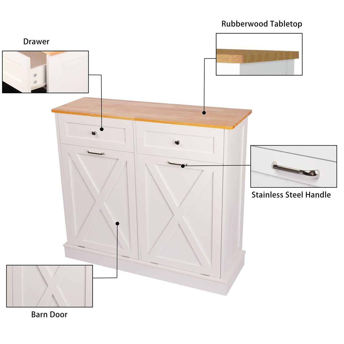 White 2 x 10 Gallon Wooden Tilt Out Trash Can Cabinet T832