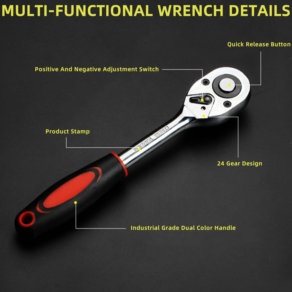 46 Pieces Mechanic Tool Kit 1/4” Ratchet Socket Wrench Set with Storage Case A6503