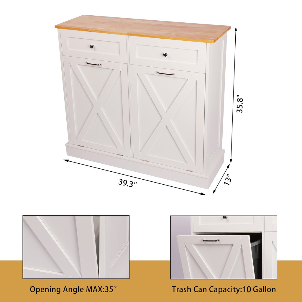 White 2 x 10 Gallon Wooden Tilt Out Trash Can Cabinet T832