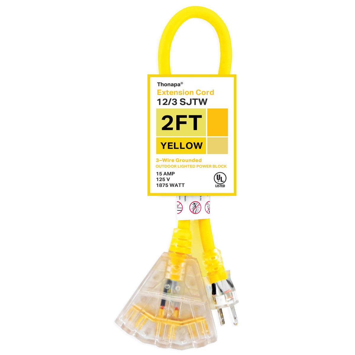 12 Gauge 2 ft 3 Outlet Heavy Duty Extension Cord P52976