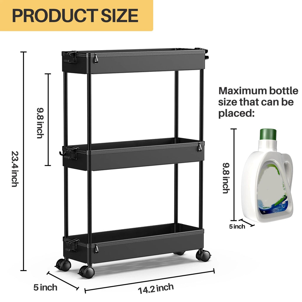 Black 3 Tier Slim Rolling Storage Cart E48949