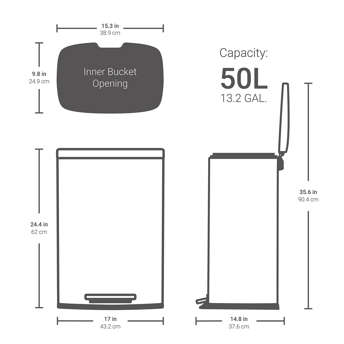 50L Stainless Steel Step-On Kitchen Trash Can L615