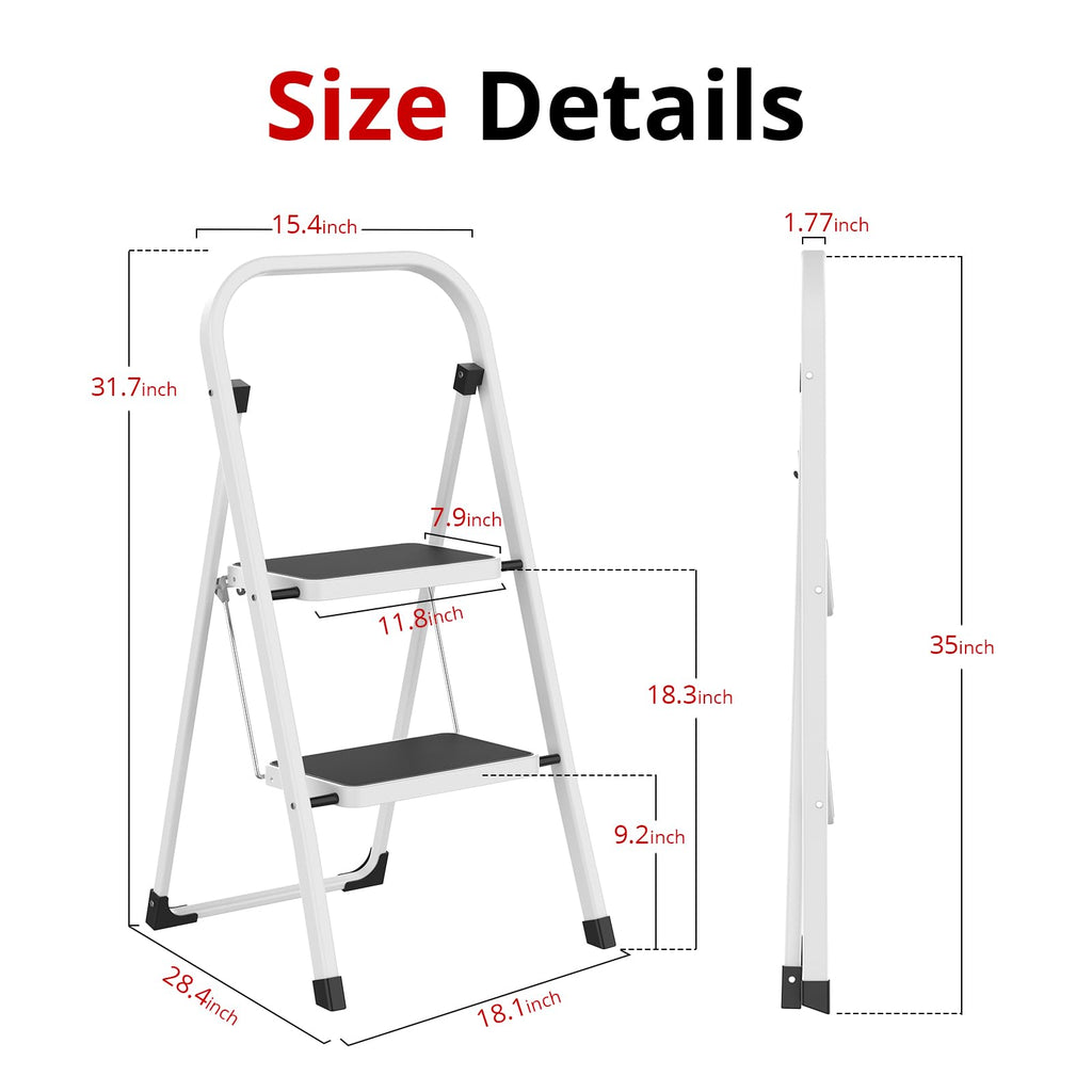 Folding Step Stool with Anti-Slip Pedal, 330 lbs Capacity, White X92388