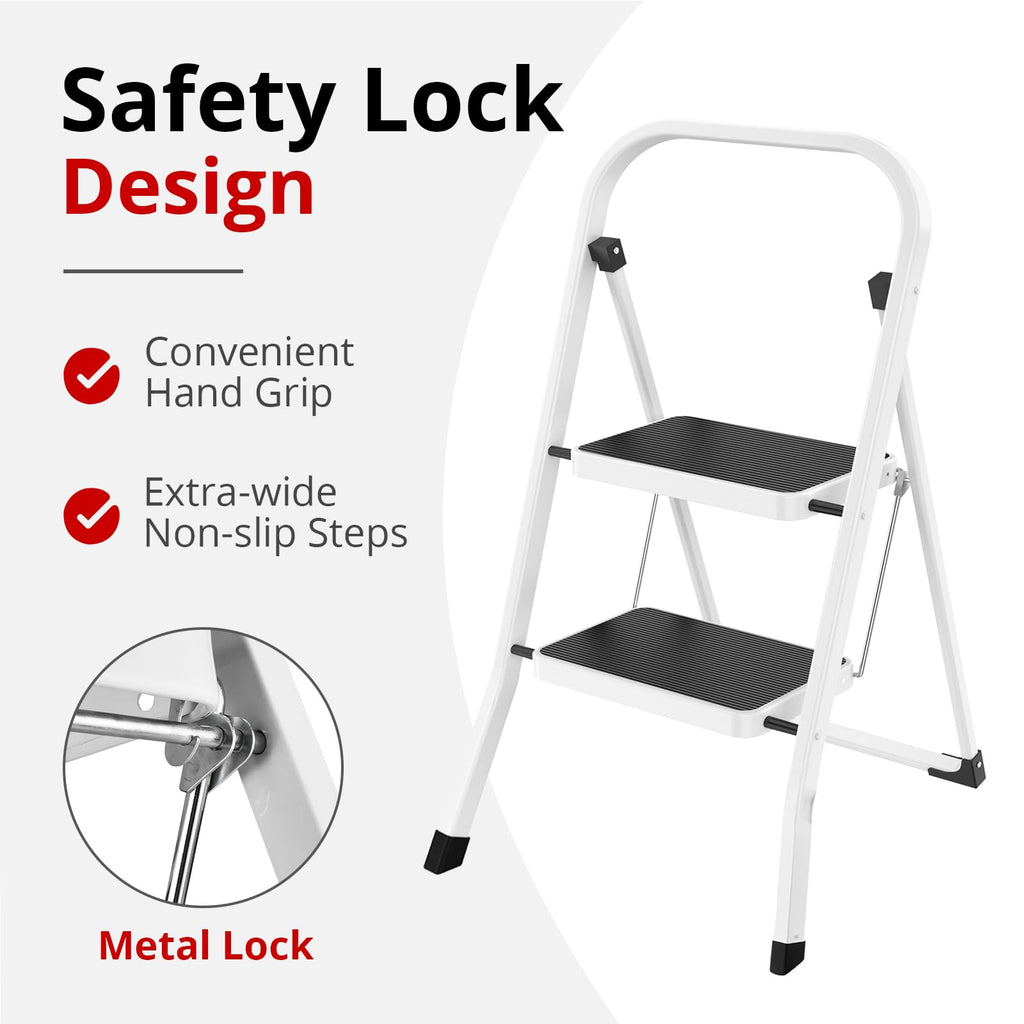 Folding Step Stool with Anti-Slip Pedal, 330 lbs Capacity, White X92388