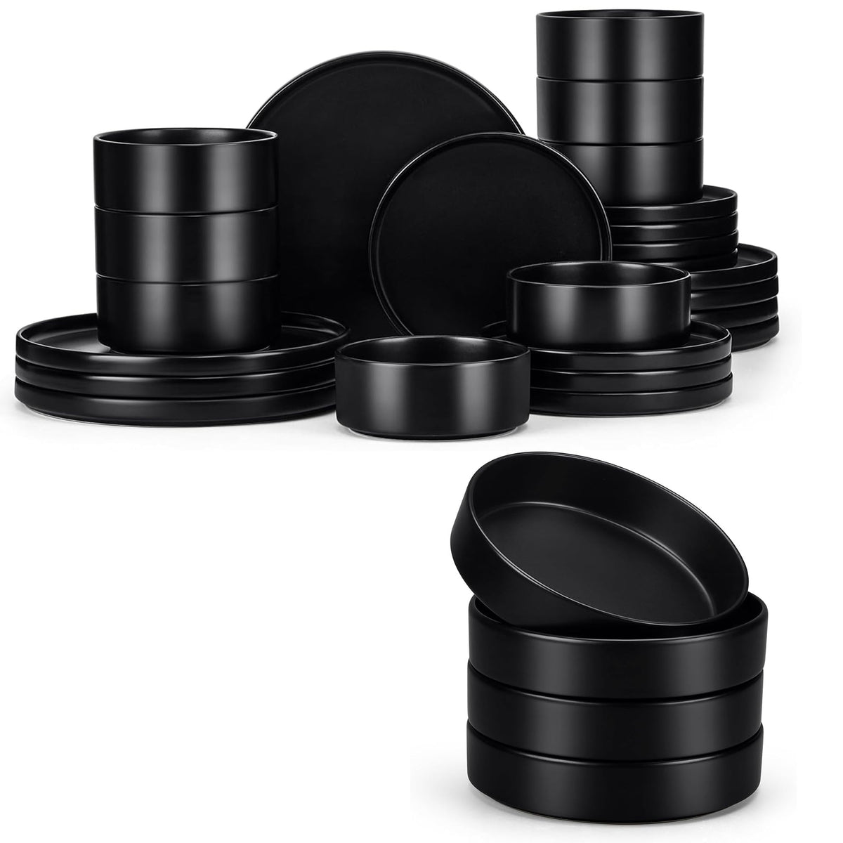 Black 24-Piece Stoneware Dinnerware Set for 8 N195456