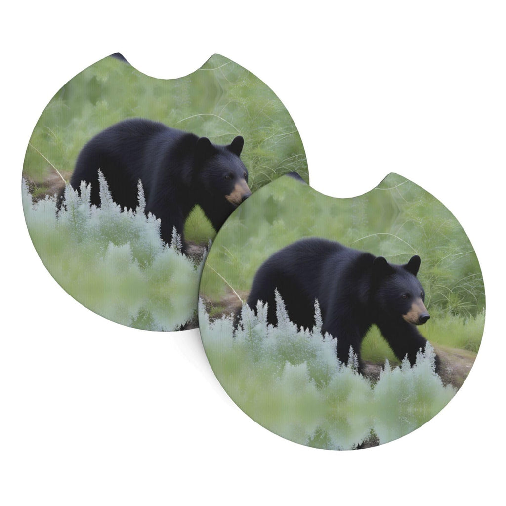 Black Bear Pattern Rubber Car Coasters Set of 2 V21178