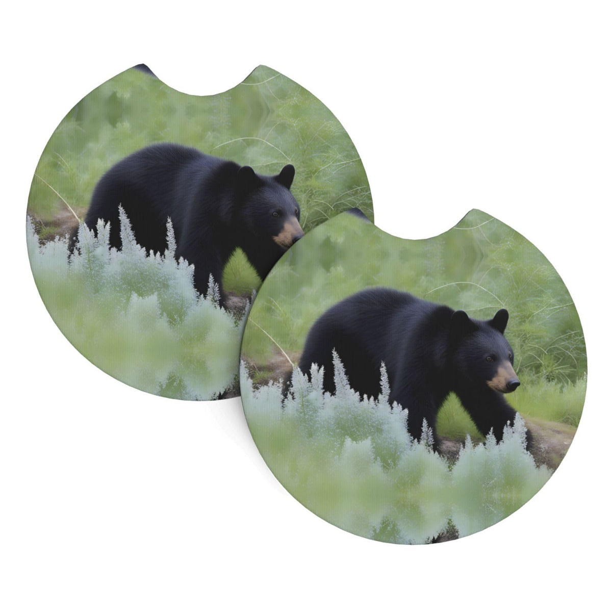 Black Bear Pattern Rubber Car Coasters Set of 2 V21178