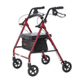 Red Aluminum 4 Wheel Rollator with Padded Seat B2708