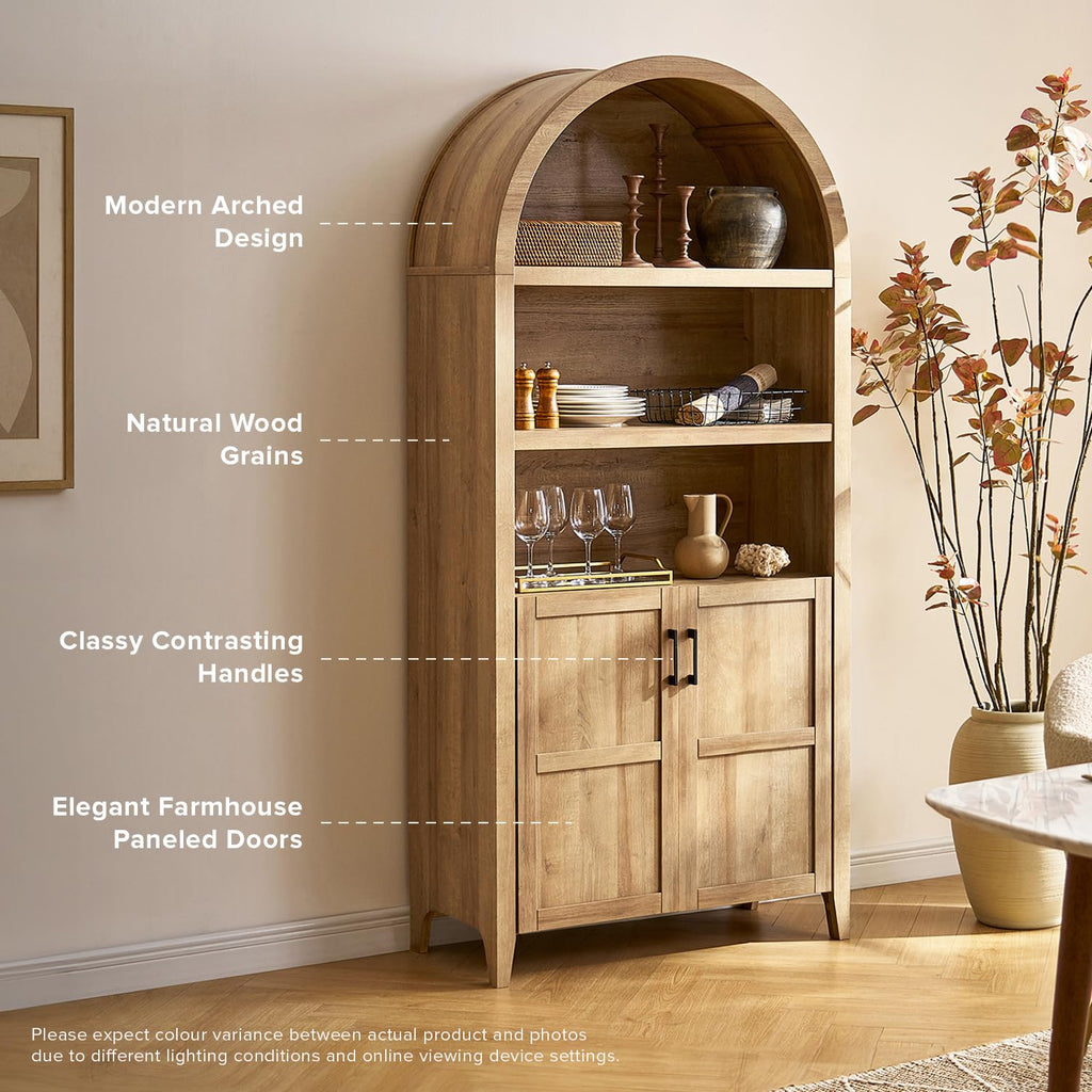 77.4" Tall Arched Wooden Storage Cabinet with Doors and Adjustable Shelves V246667