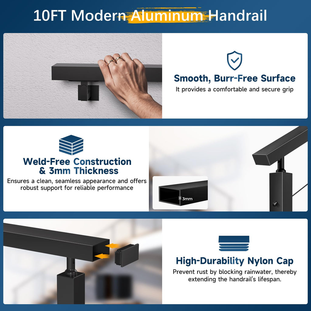 Black Aluminum Handrail 3 Pack U2818