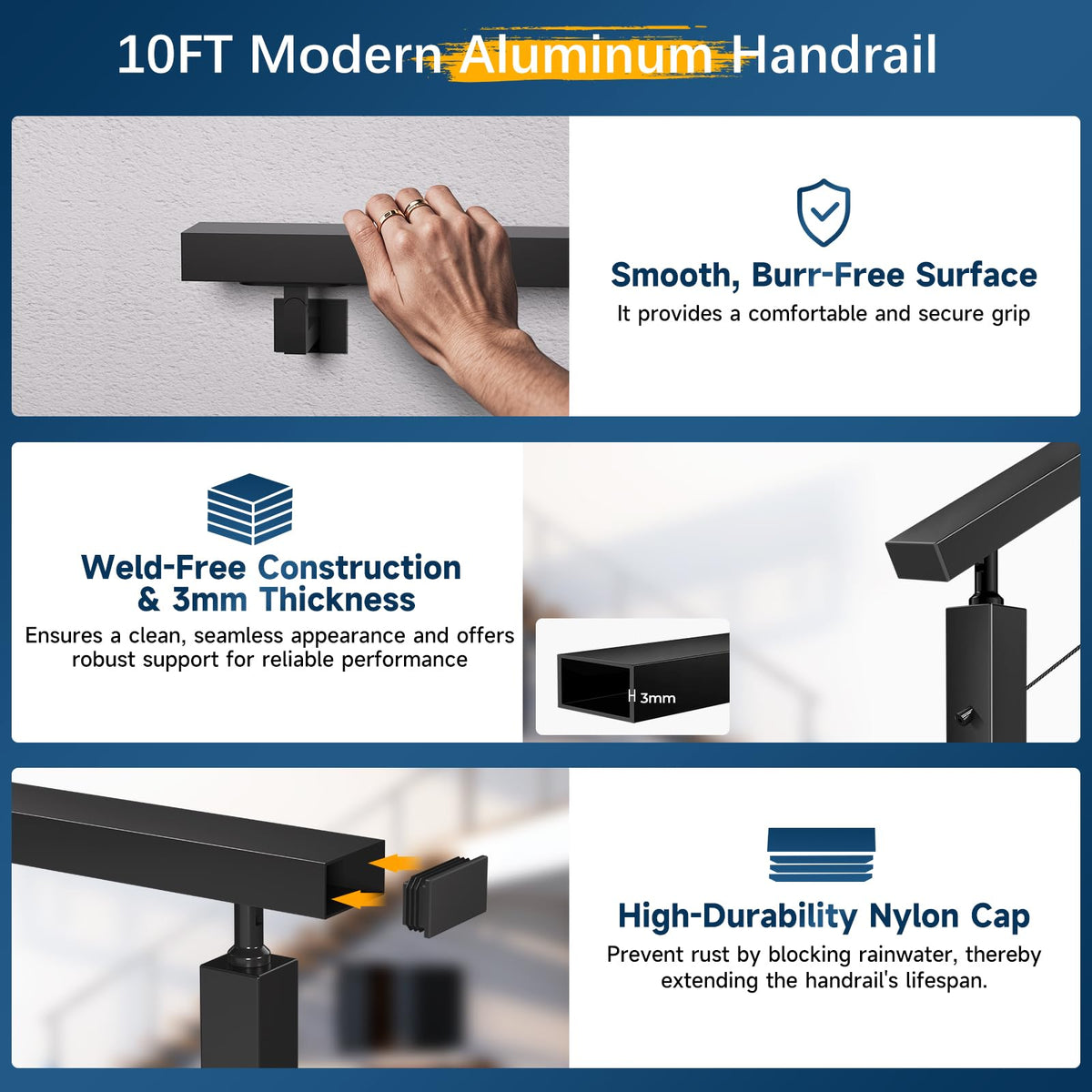 Black Aluminum Handrail 3 Pack U2818