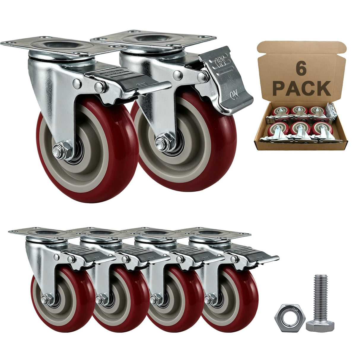 6 Pcs 4 Inch Heavy Duty Locking Swivel Plate Casters N1145