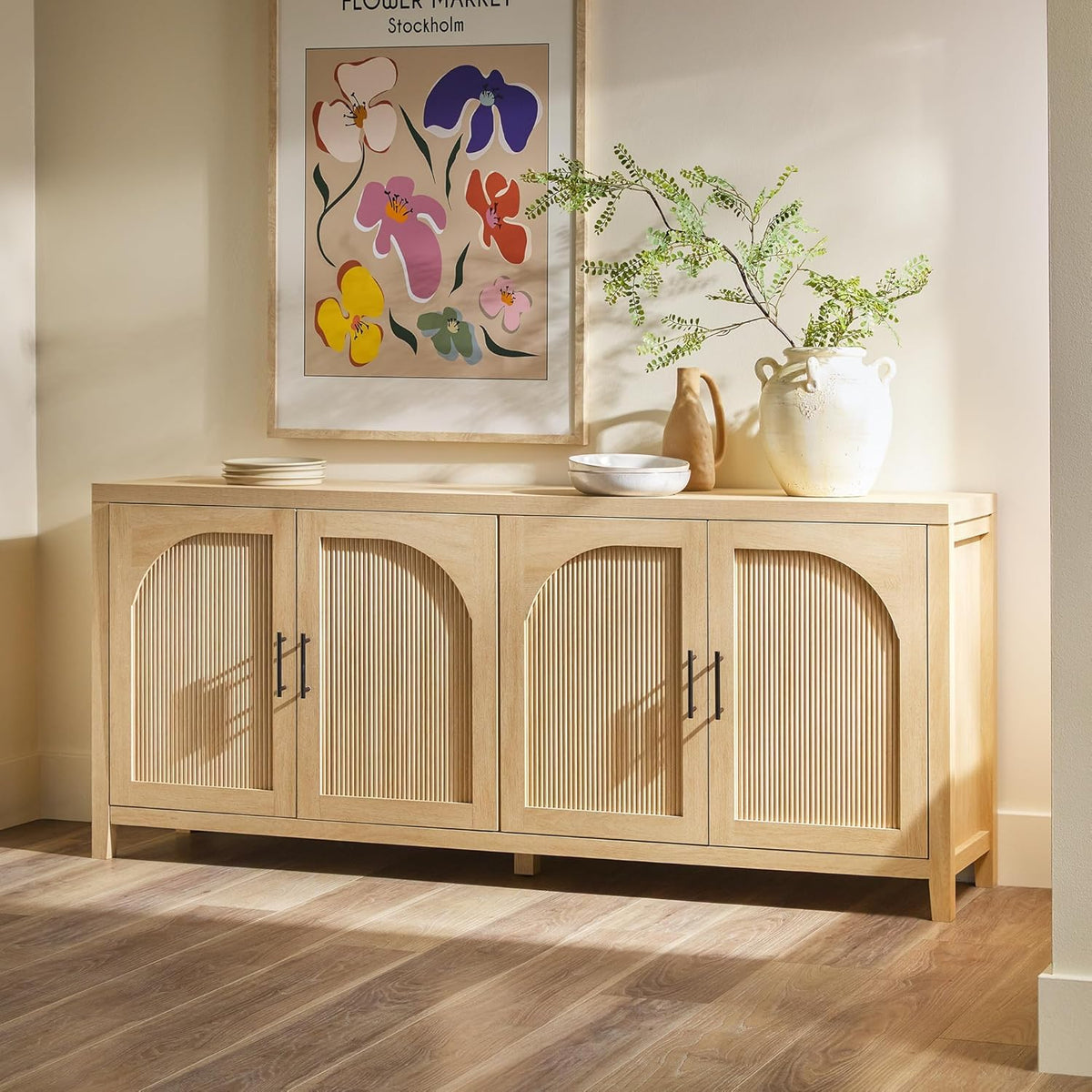 70 Inch Coastal Oak Sideboard Buffet J83462