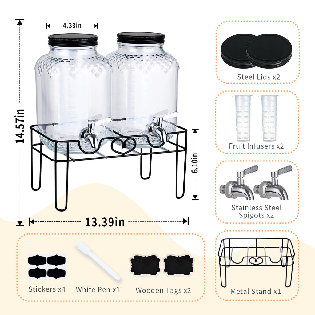 1 Gallon Glass Beverage Dispenser with Stand and Fruit Infuser Z99850