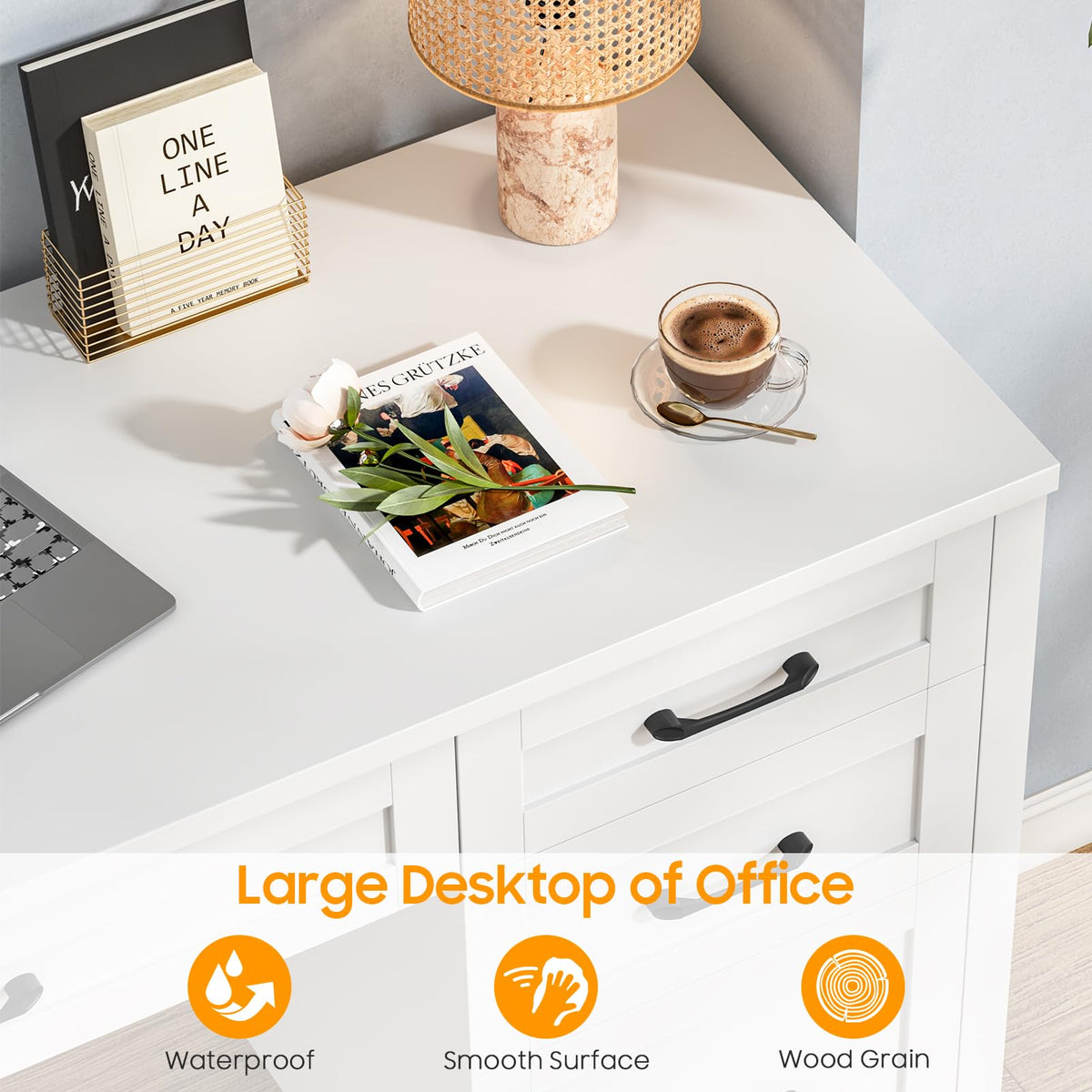 47" Cream White Executive Desk with File Drawer H98040