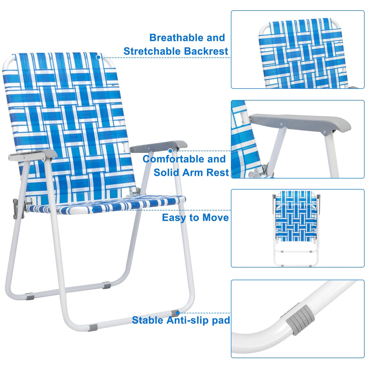 Blue Webbed Folding Lawn Chairs Set of 2 J967414