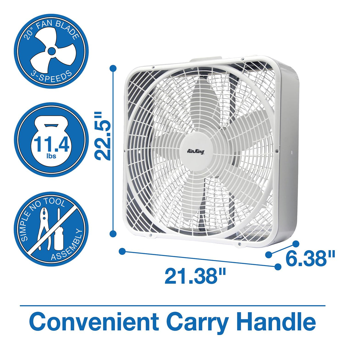 20-Inch 3-Speed Box Fan, White M313577