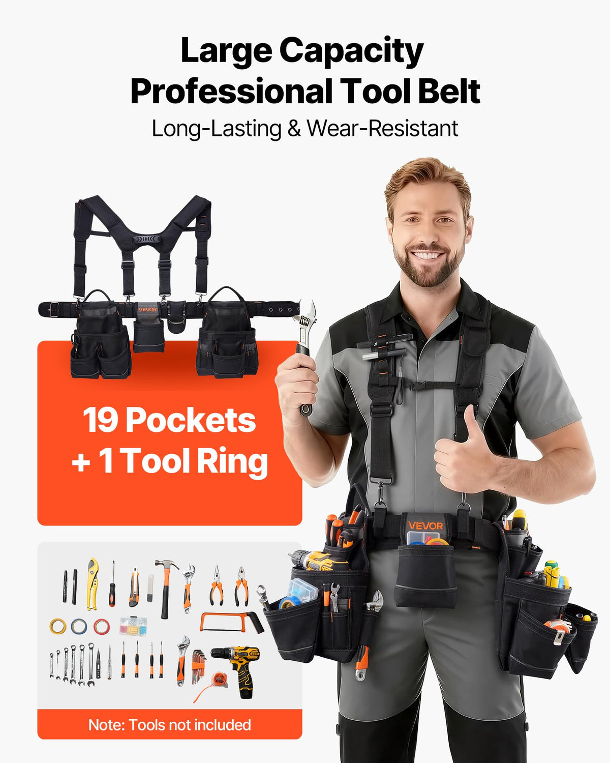 19 Pockets Adjustable Tool Belt with Suspenders T927