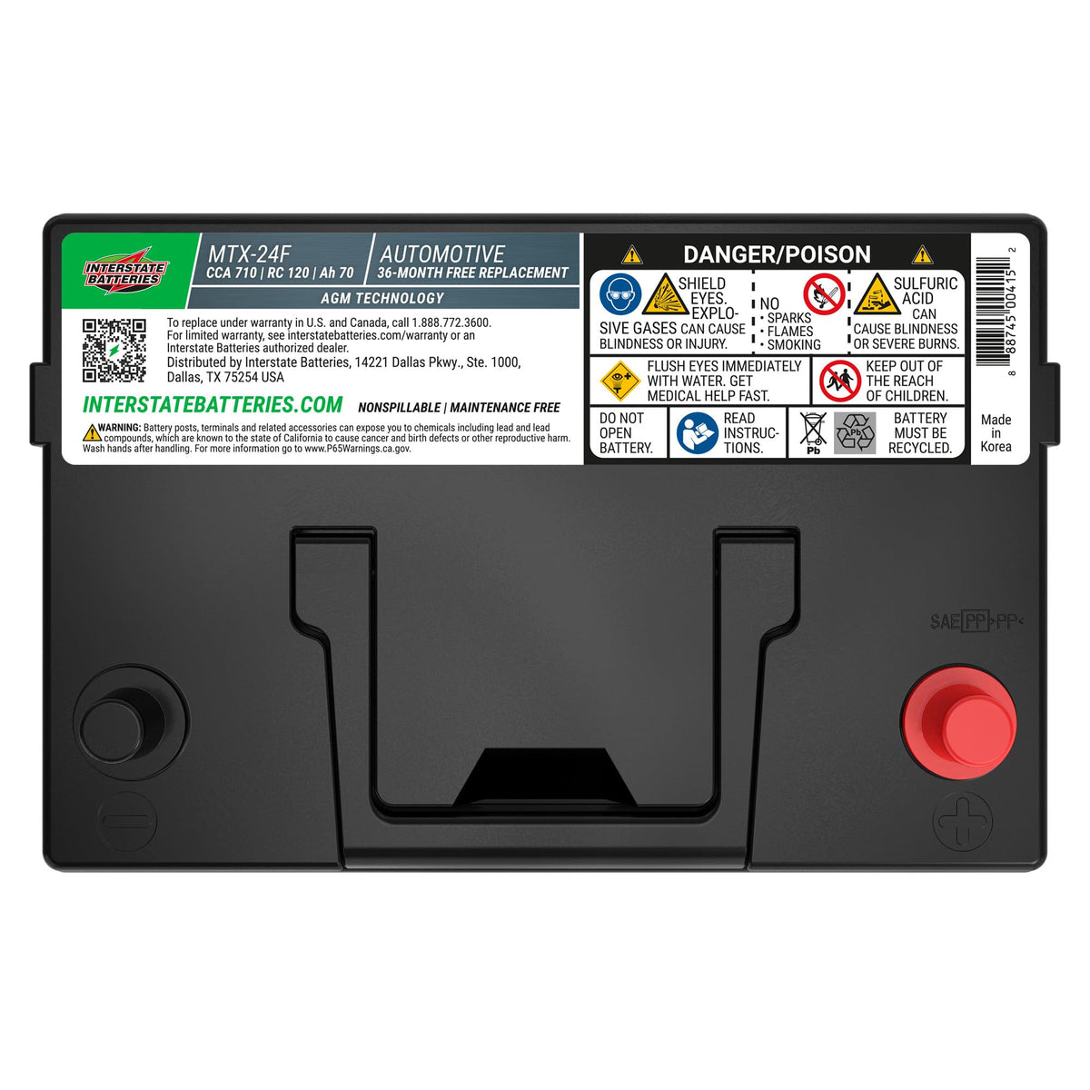 12V 70Ah 710CCA Group 24F AGM Car Battery F168327