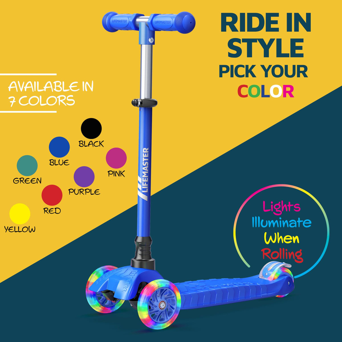 3-Wheel Kids Scooter with Wheel Lights, Adjustable Handlebar C92768