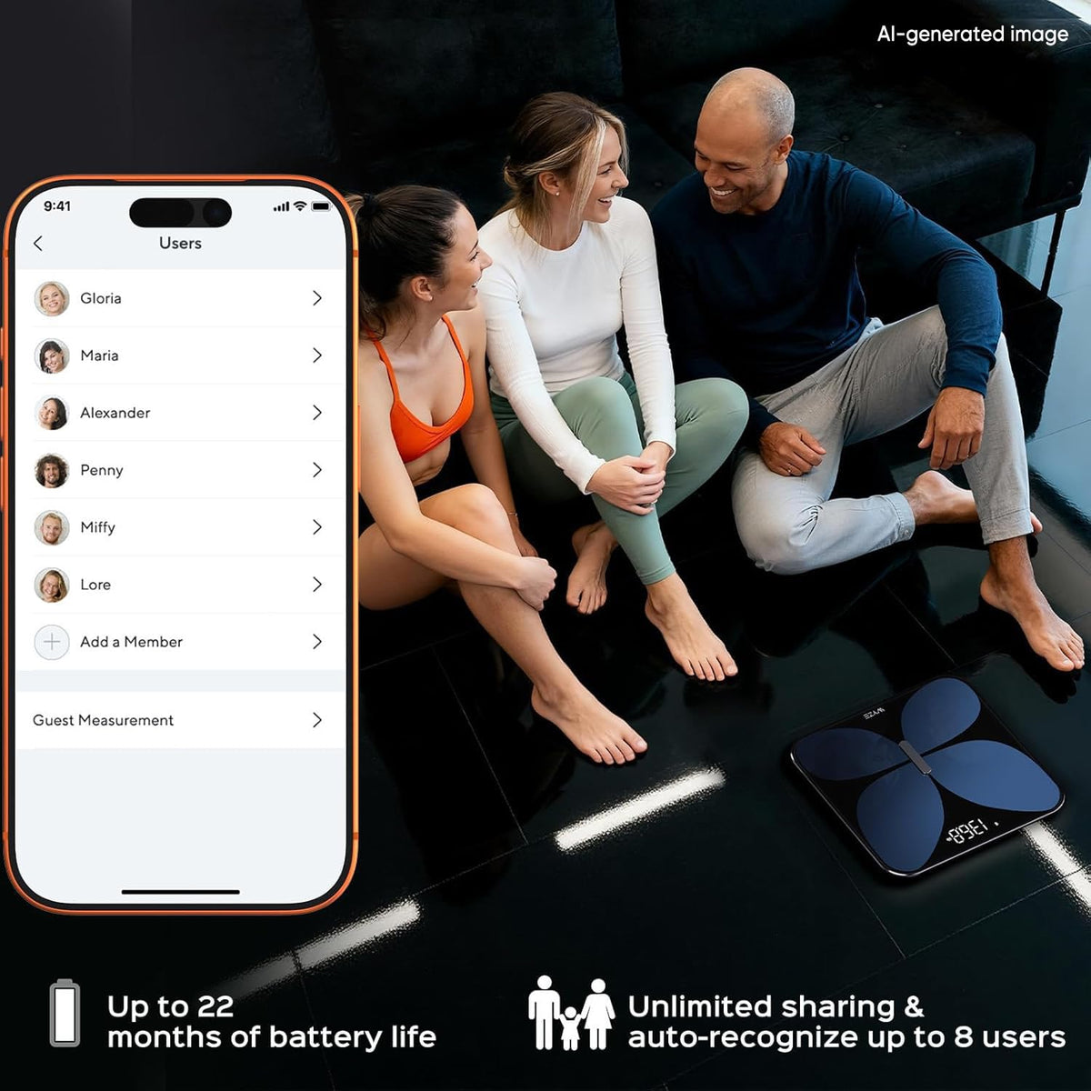 Smart Bathroom Scale, Bluetooth, 400 lbs, Black E79319