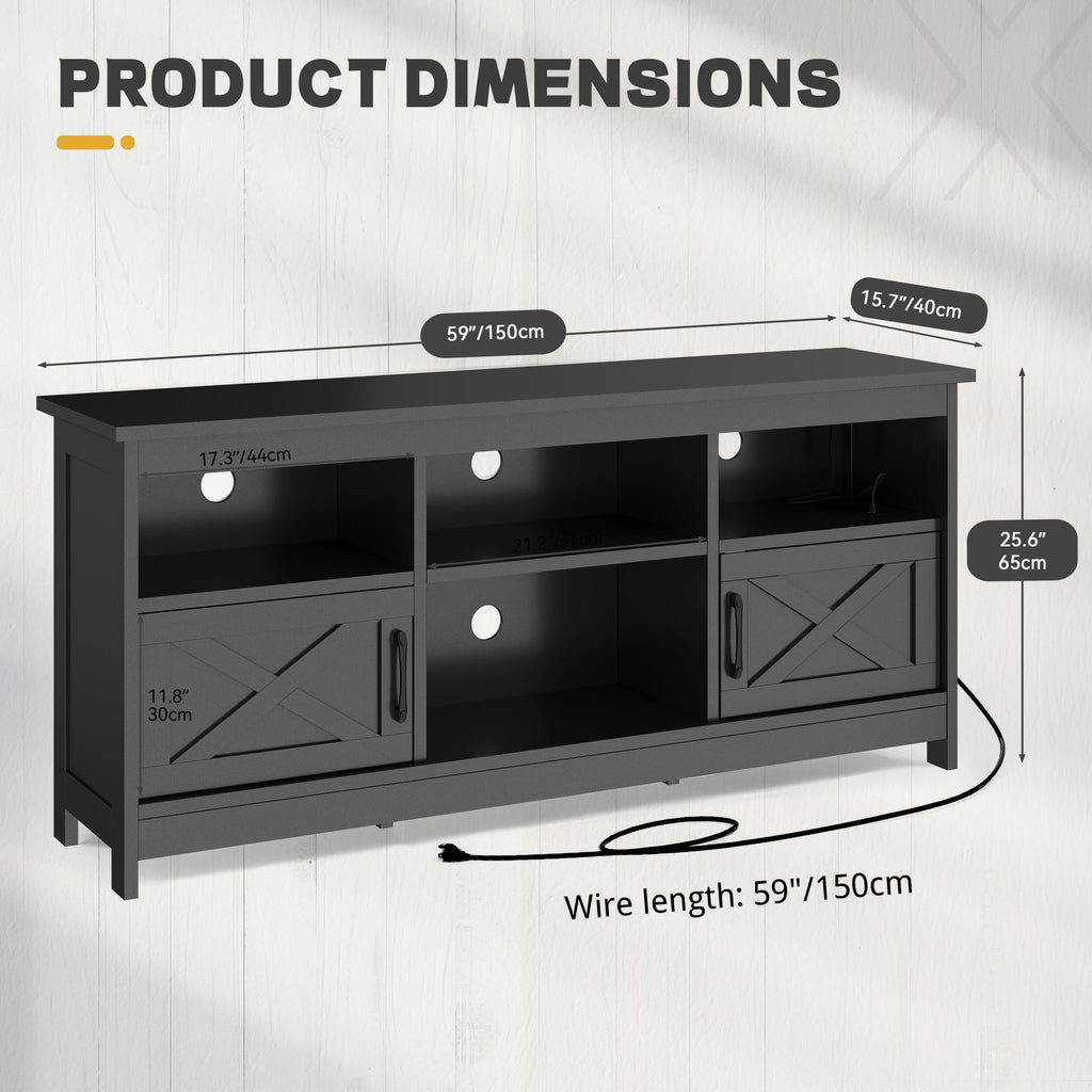 Black TV Stand with Power Outlet and LED Light C695526