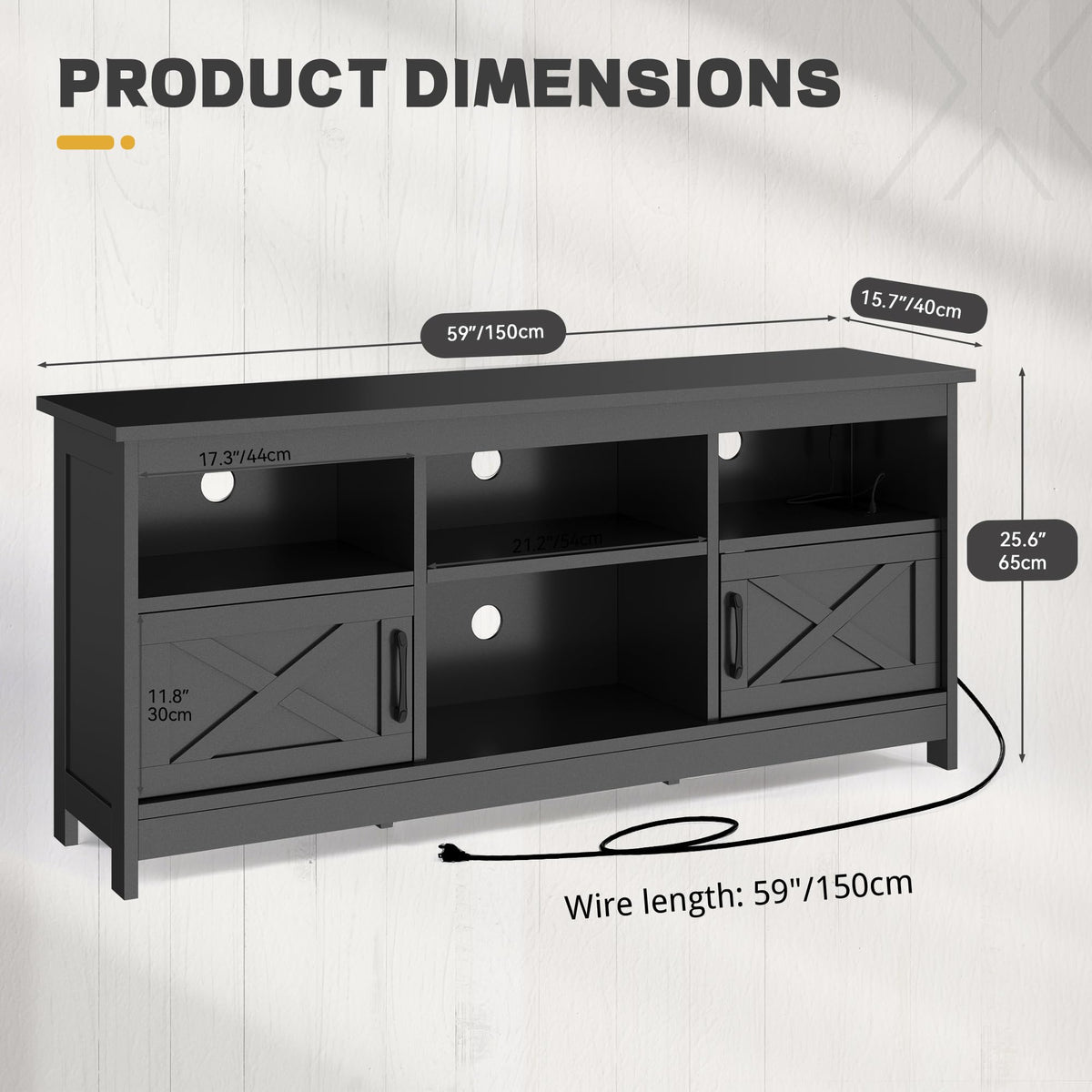 Black TV Stand with Power Outlet and LED Light C695526