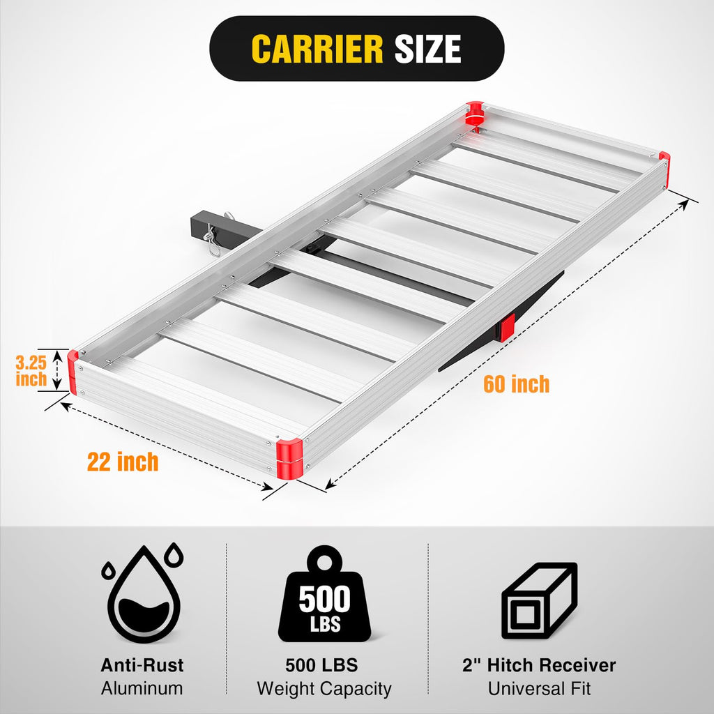 Aluminum Hitch Cargo Carrier 60" x 22" x 3.25" 500 lbs Cargo Basket for 2" Receiver R6963