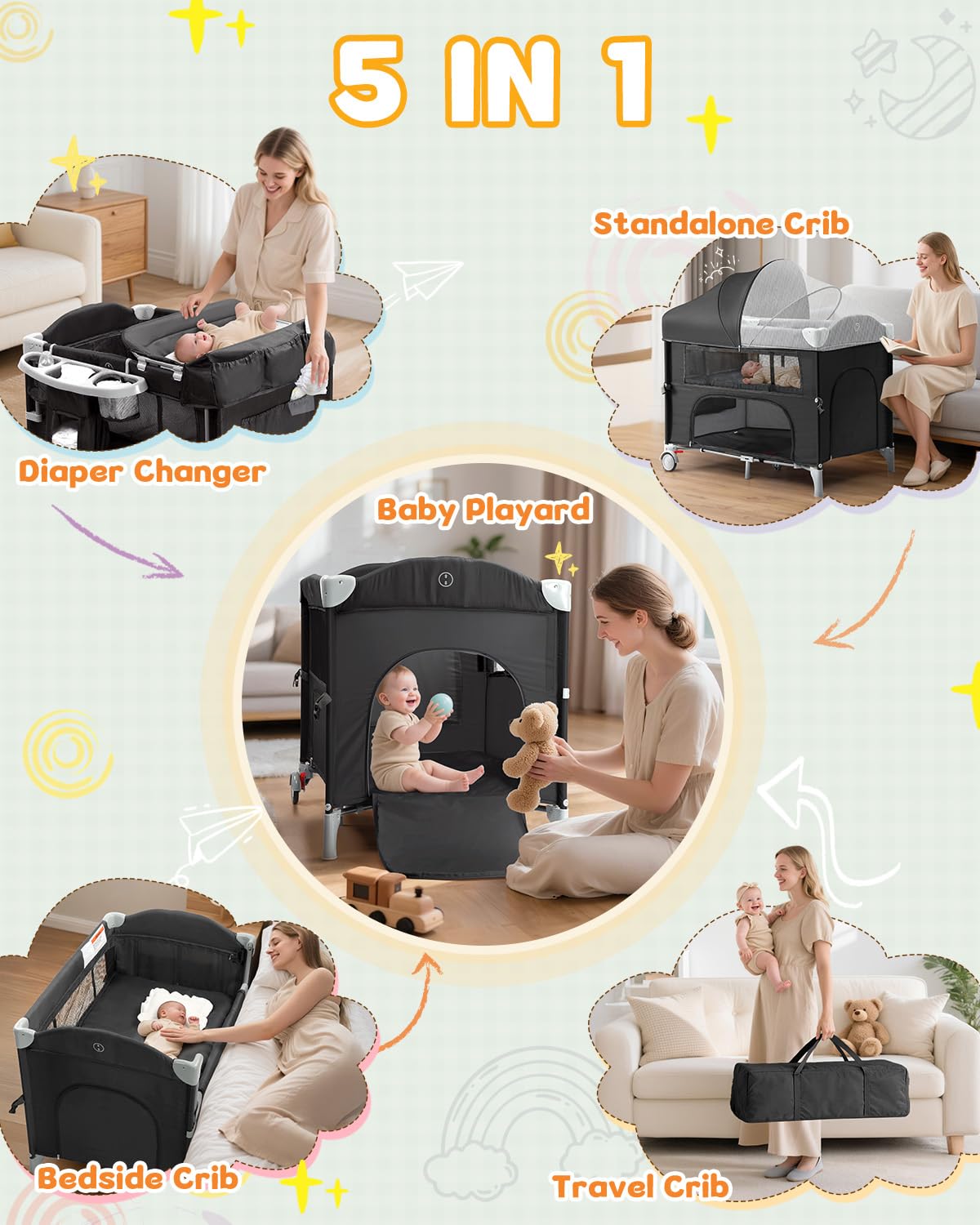 5 in 1 Bedside Bassinet M7803