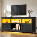 Black TV Stand with Power Outlet and LED Light C695526