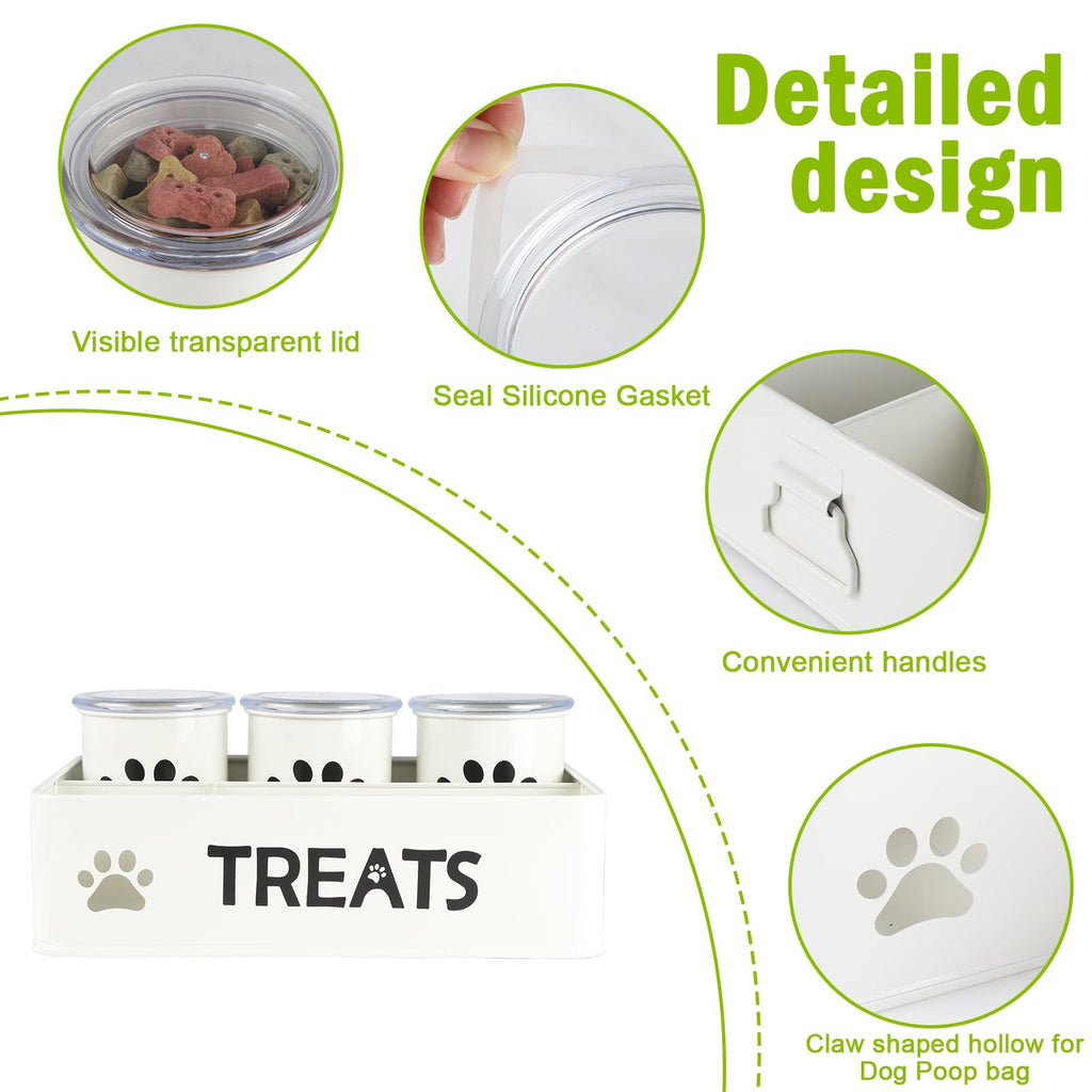 28oz Metal Dog Treat Container Set of 3 White P759122