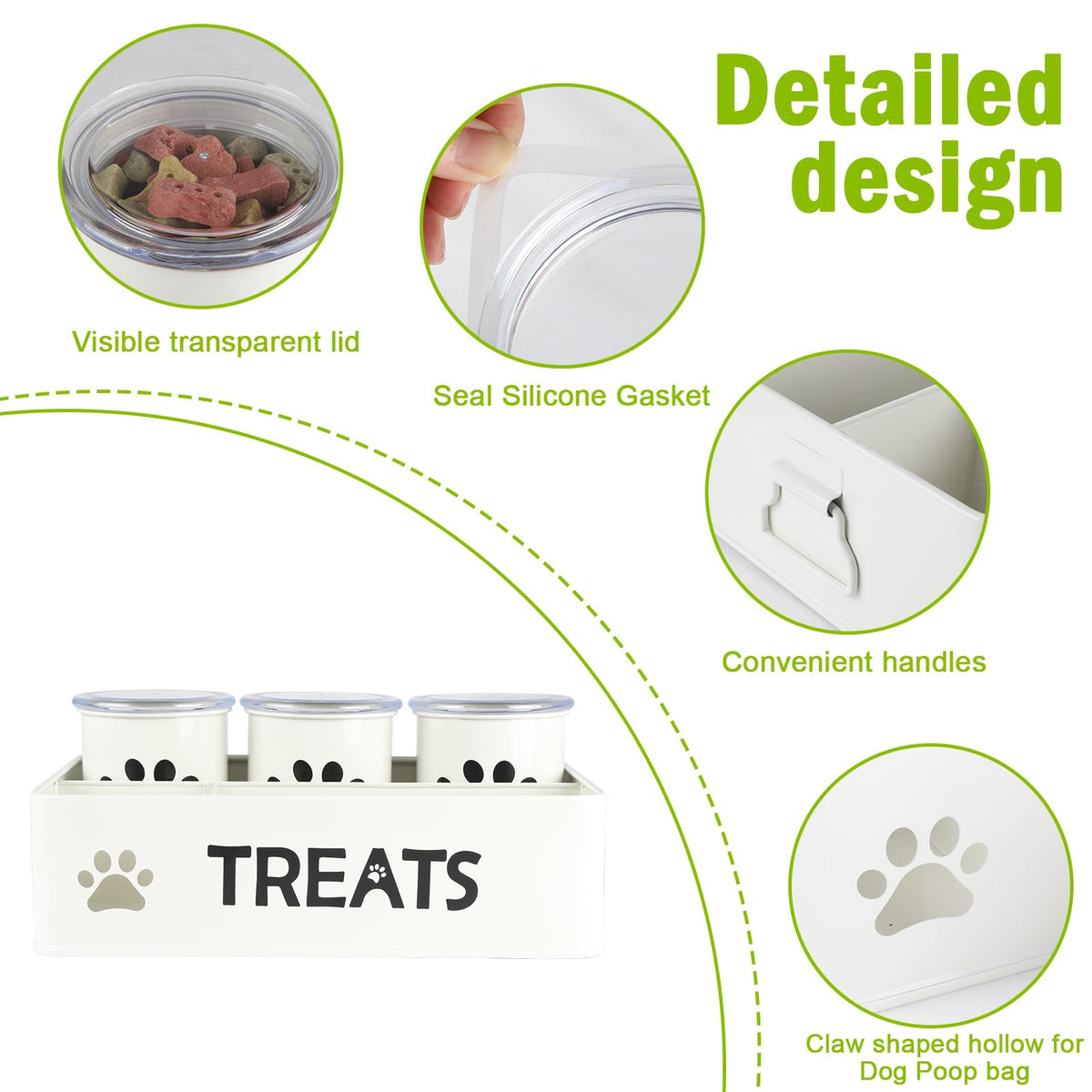 28oz Metal Dog Treat Container Set of 3 White P759122