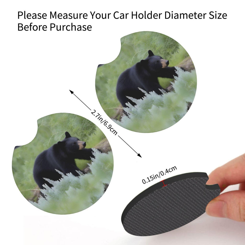 Black Bear Pattern Rubber Car Coasters Set of 2 V21178