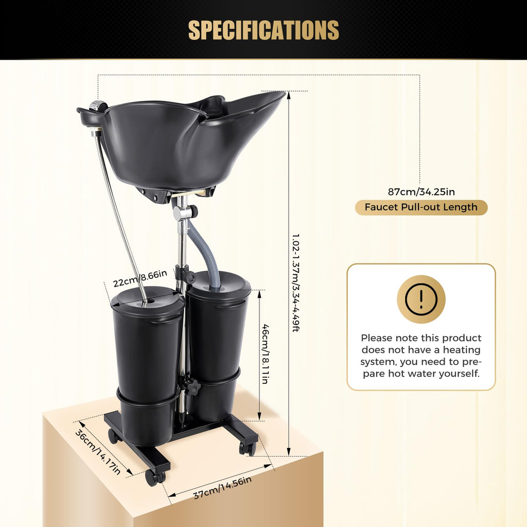 Black Height Adjustable Shampoo Bowl with Electric Pump J8956