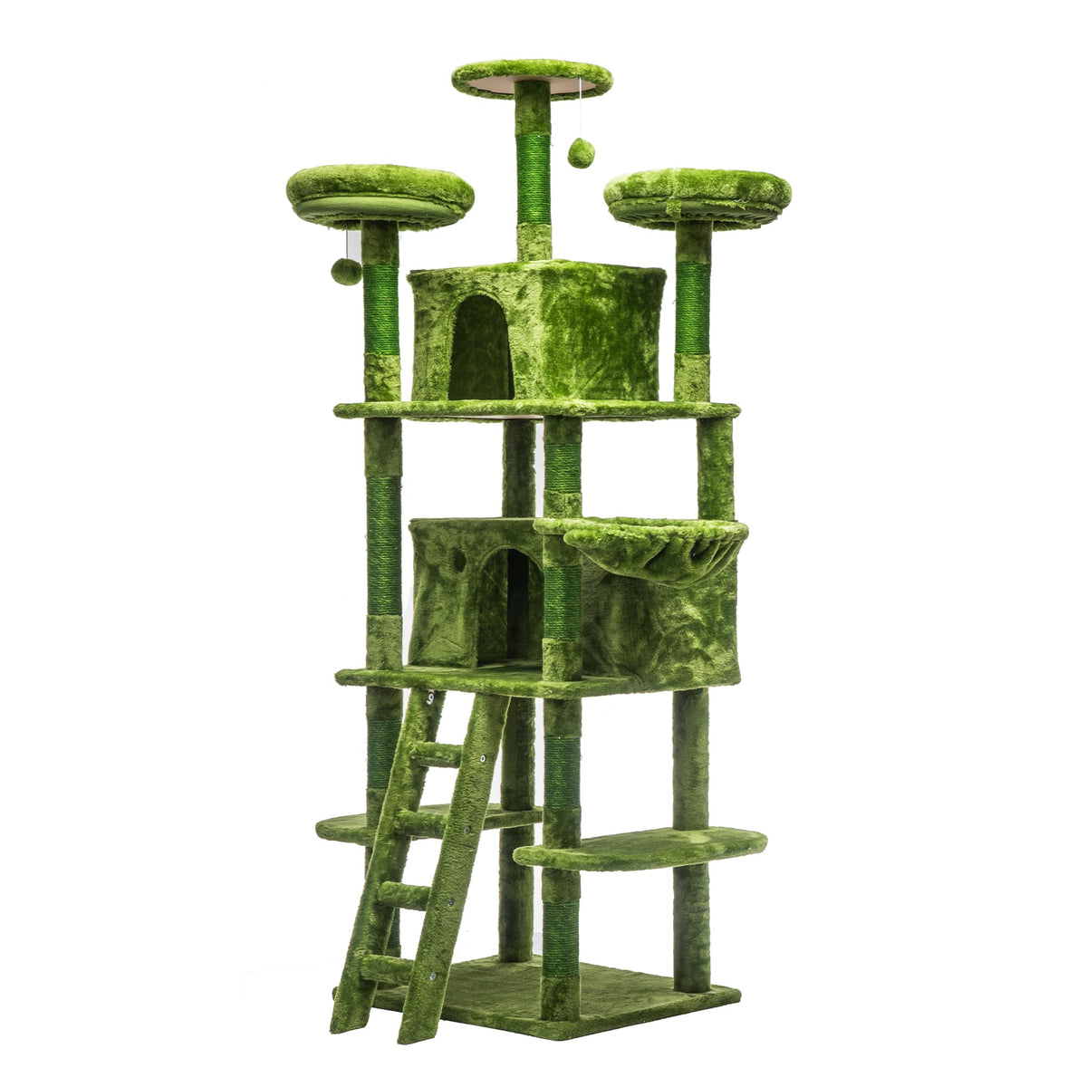 70.87" Green Multi-Level Cat Tree with Condos and Hammock U163563