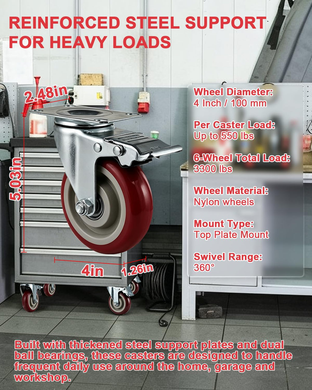 6 Pcs 4 Inch Heavy Duty Locking Swivel Plate Casters N1145
